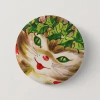 vintage Christmas kitty Button