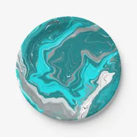 Blue, Teal and Turquoise Marble Fluid Art   Paper Plates