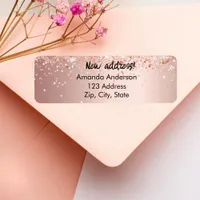 Rose gold confetti moved new return address label