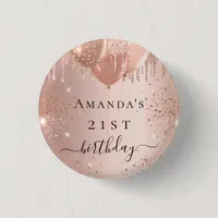 Birthday rose gold glitter balloons glam button