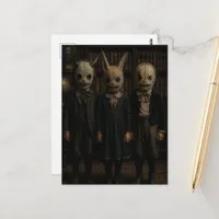 Vintage Children in Spooky Halloween Masks Postcard
