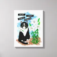 Tuxedo Cat and Lilies | Inspirational Quote Canvas Print