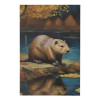 Beaver at night by Van Gogh AI Generated  Faux Canvas Print
