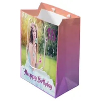 18th birthday custom photo purple medium gift bag