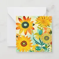 Pretty Yellow Flowers Whimsical Folk Art Note Card