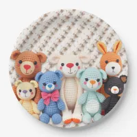 Cute Crocheted Stuffed Animals Boy's Baby Shower Paper Plates