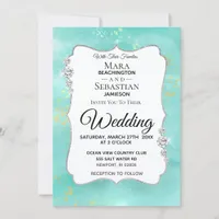 *~* Watercolor Diamond Aqua Glitter  Wedding Invitation