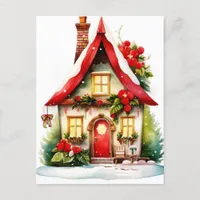 Christmas Watercolor House Postcard