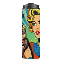 Cartoon Comic Pop Art Women and Cat  Personalized Thermal Tumbler