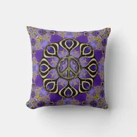 Groovy Purple Peace Mandala Throw Pillow