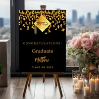 Graduation party black gold confetti graduate 2025 foam board