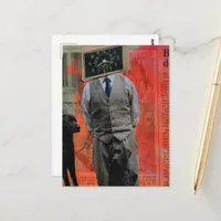 Vintage Alarm Clock Head man with dogs Collage Postcard