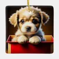 Cute Christmas Puppy Dog Personalized Ceramic Ornament