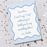 Modern Wavy Border Something Blue Custom Proposal  Note Card