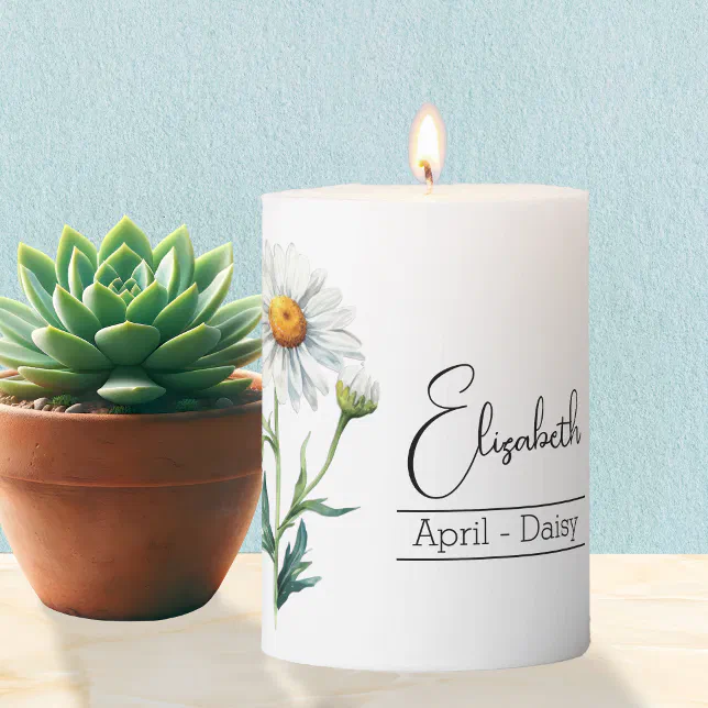 Birth Month Flower April Daisy Thermal Tumbler Pillar Candle