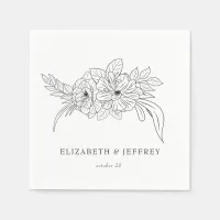 Minimal Elegant Floral Sketch Wedding Napkins