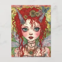 Cute Fairy With Red Hair and Horns Postcard