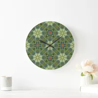 Vintage pattern in Green with Blue Flowers Large Clock