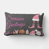 Season Greetings - Pink on Charcoal | Lumbar Pillow