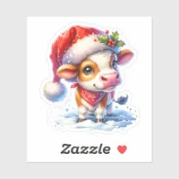 Cute Cow in Santa Hat Christmas Sticker