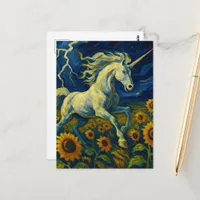 Unicorn in a Storm in Sunflowers Postcard