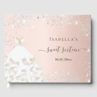 Sweet 16 rose gold white dress birthday  guest book
