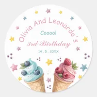 Ice Cream Cool Birthday Party Classic Round Sticker