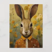 A Beautiful Brown Rabbit in a Floral Shirt Postcard