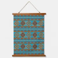 Southwest Mountain Peaks Turquoise Geometric Print Hanging Tapestry