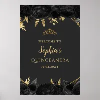 Black Gold Butterfly Quinceañera Welcome Sign