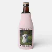 Pink World's Best Dog Mom Paw Prints Pet Photo Bottle Cooler