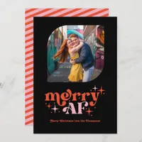 Bright Red & Candy Pink Retro Christmas Photo Holiday Card