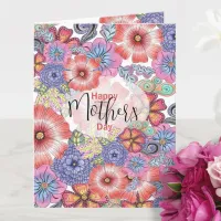 Colorful Vibrant Flowers and Leaves Mother's Day Card