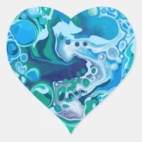 Blue and Green Digital Marble Fluid Art  Heart Sticker