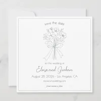 Whimsical Hand Drawn Style Flower and Bow Wedding Save The Date