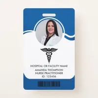 Blue and White Nurse Photo ID Badge