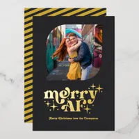 Matte Black & Gold Modern Retro Christmas Photo Foil Holiday Card
