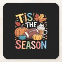 Fall Football Autumn Pumpkin Coffee Lover Square Paper Coaster