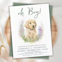 Budget Puppy Dog Modern Sage Green Baby Shower Inv