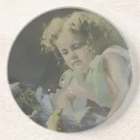 Vintage Girl With Chicks Sandstone Coaster
