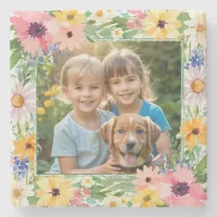 Pretty Floral Elegant Keepsake Custom Photo Stone Coaster