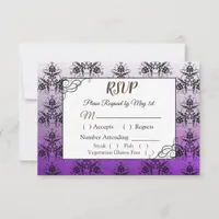 Black and Purple Damask Wedding RSVP card