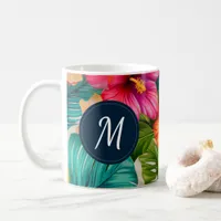 Tropical Floral Hibiscus Monogram Coffee Mug
