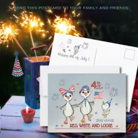 Silly Goose Family Red, White & Loose 4th of July Postcard