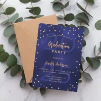 Graduation party navy blue year gold stars invitation