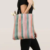Watercolor Vertical Stripes Shades Teal Peach Pink Tote Bag