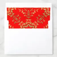 Classic Luxury Chic Faux Gold Ornaments On Red  Envelope Liner