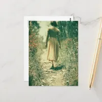 Abstract Woman Walking Through Wildflowers Postcard
