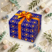 Glowing Blue Gold Abstract Menorah Wrapping Paper