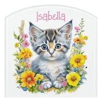 Watercolor Kitten in Flowers Personalized Door Sign